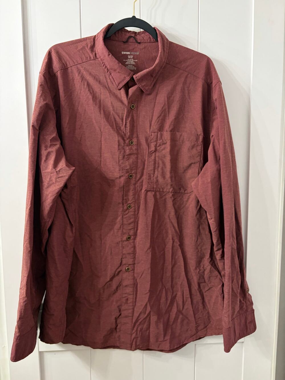 Swiss Tech Men’s Windsor Wine Burgundy Long Sleeve Shirt Size 2XL 50-52 EUC